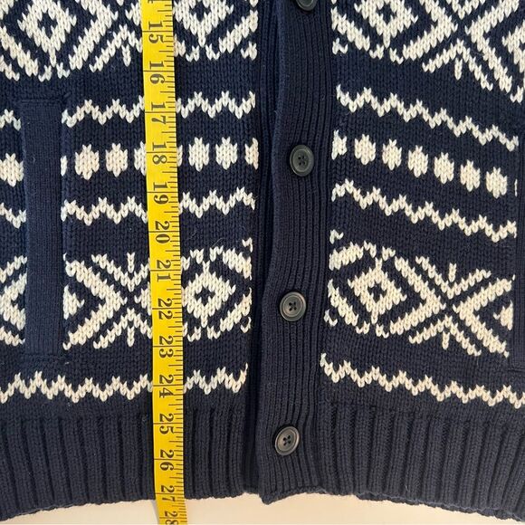 Banana Republic Mens Fair Isle Cardigan Sweater M Navy Preppy Academia Holiday - Picture 5 of 8
